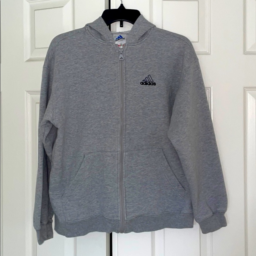 Adidas hoodie with zipper. Youth. size L, Gray